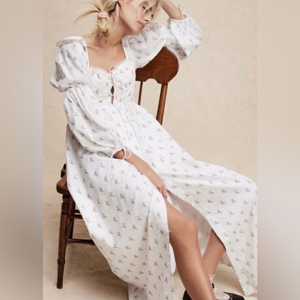 NWOT For Love and Lemons Free People Carlotta maxi dress rose detail buttons med